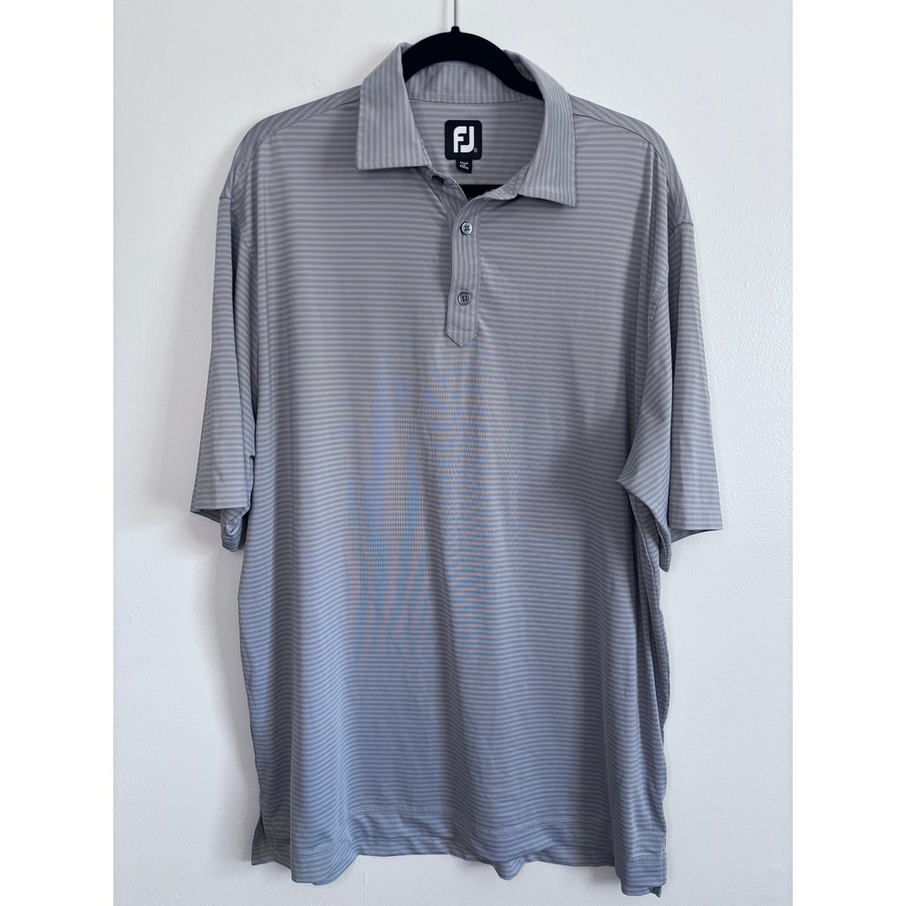 FootJoy Mens Grey Striped ProDry Performance Golf Polo Shirt Short Sleeve XL